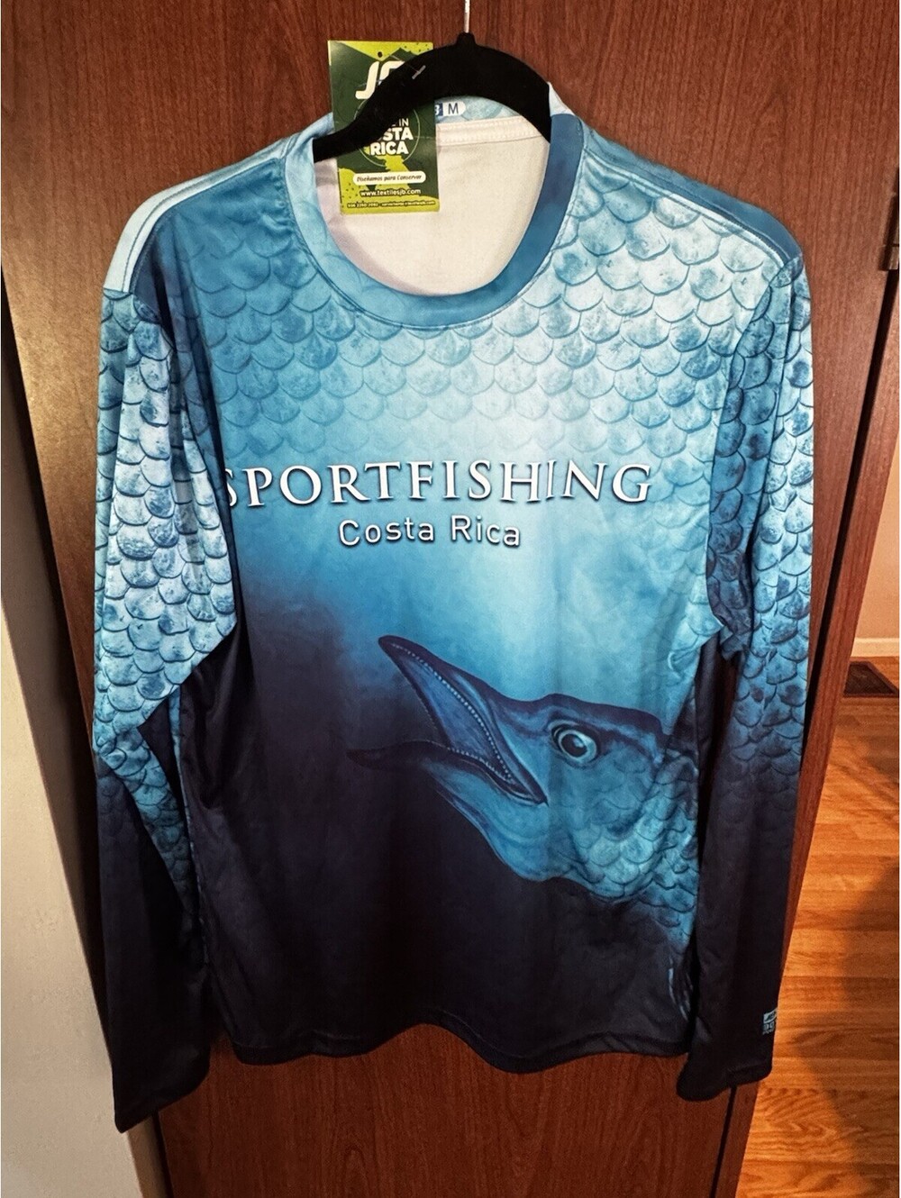 JB Costa Rica Sportfishing Wahoo Fishing Shirt Mens M Blue Dry Fit Long Sleeve